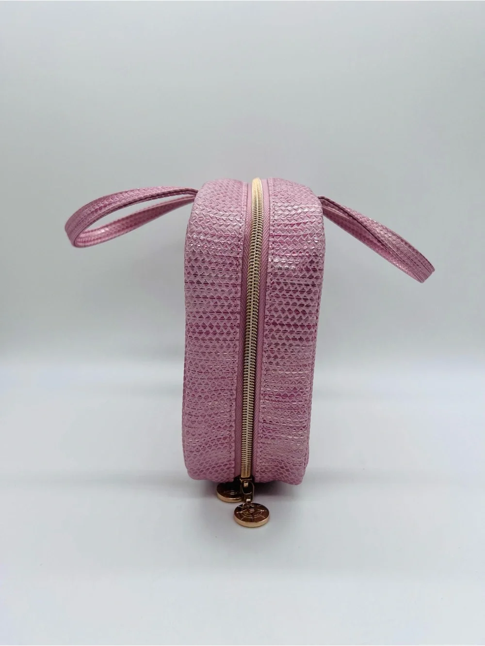 Stephanie Johnson Pink Textured Zip Around Laura Cosmetic Case with Top Handle